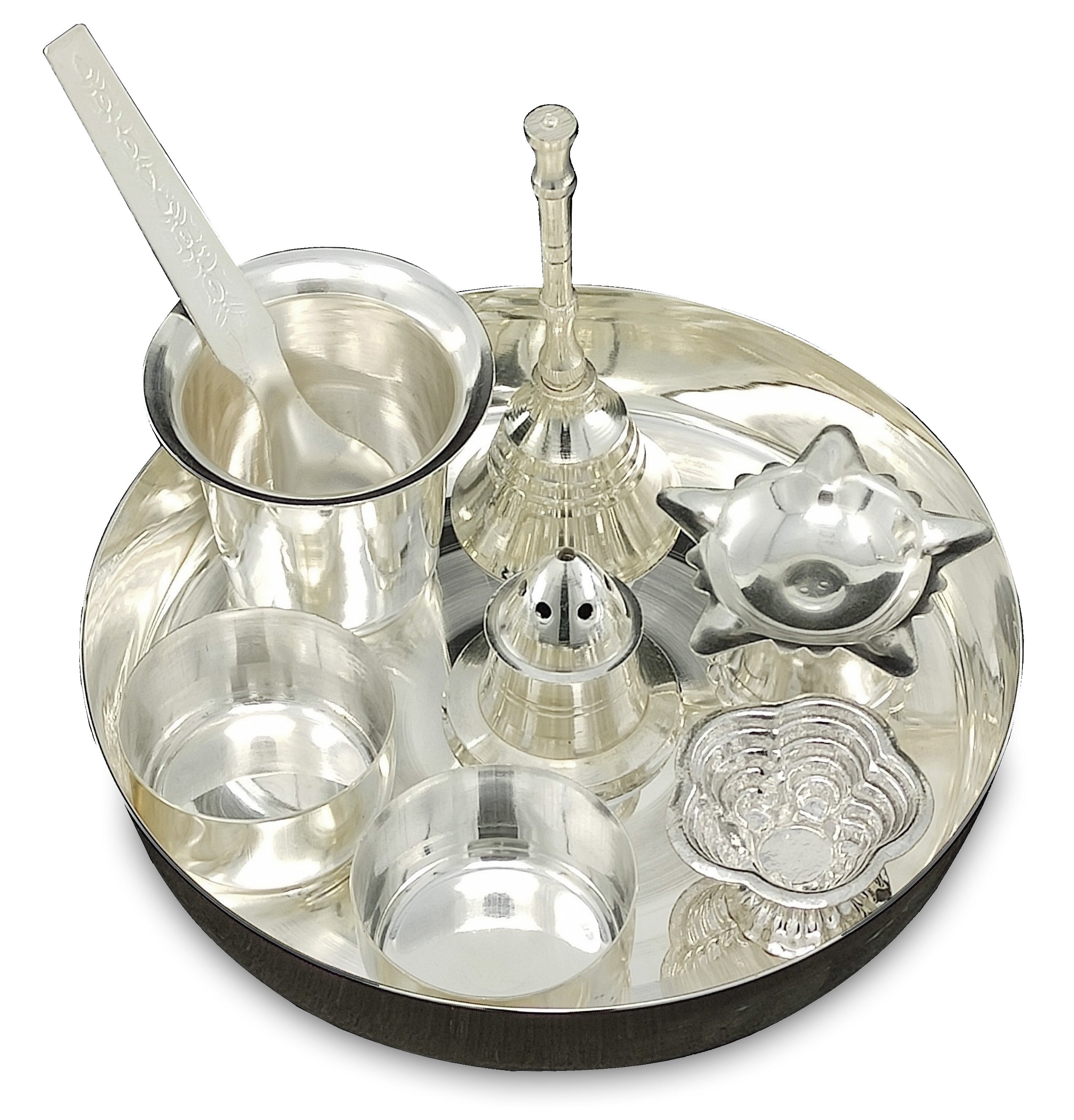 BENGALEN Silver Plated Pooja Thali Set 5 Inch Daily Puja Decorative for Home Office Wedding Return Gift Items