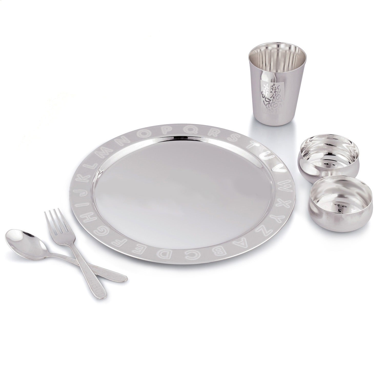 Bengalen Silver Plated Baby Dinner Set With Red Velvet Box for Gift Rice Ceremony Annaprashan Sanskar for Boys Girls Kids Birthday Return Festive Gift Items