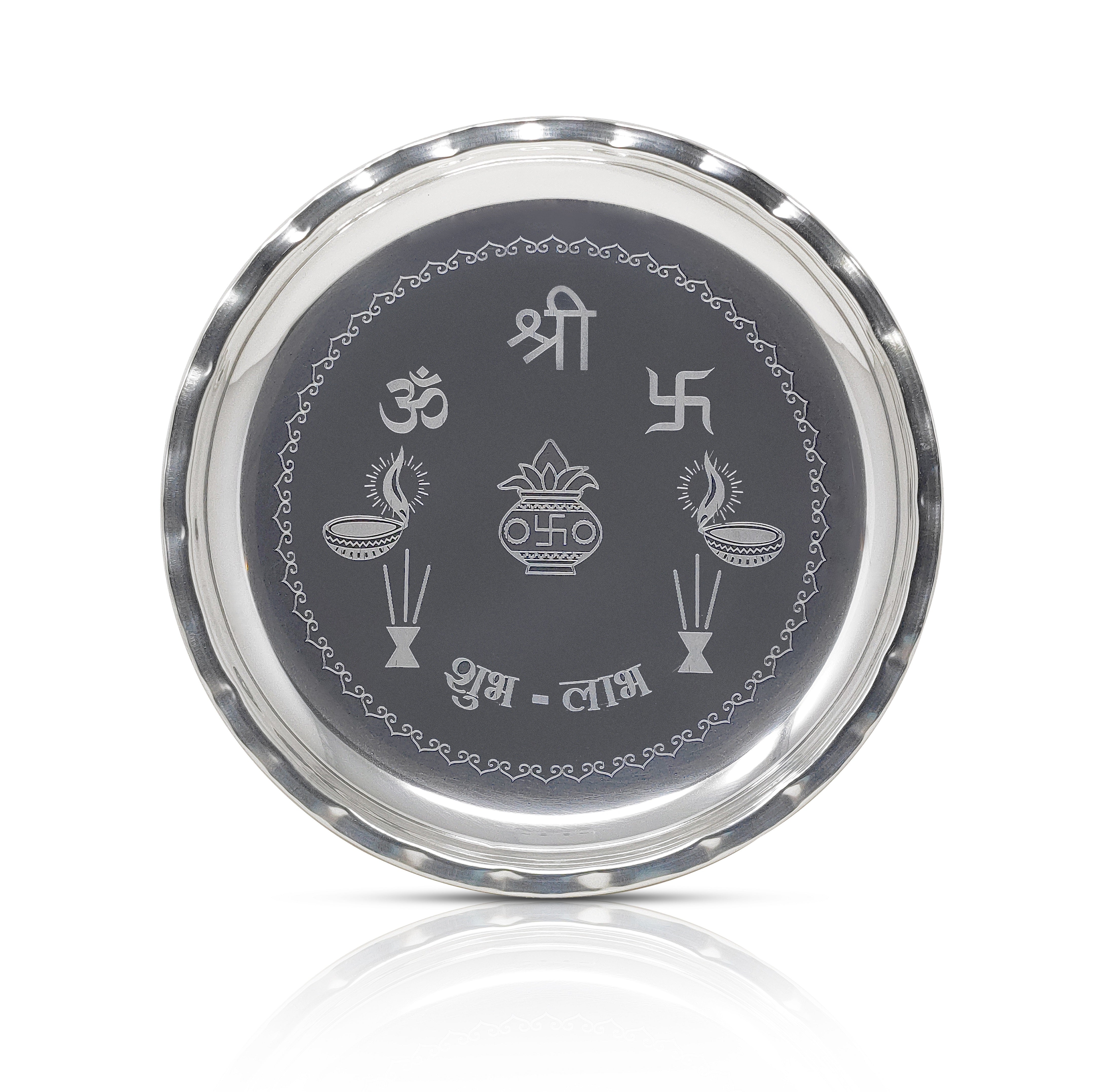 BENGALEN Pooja Thali Set with Velvet Gift Box 8 Inch Puja Plate Kalash Palli Diya Agarbatti Stand Bowl Kumkum Holder Ghanti Puja Items Diwali Wedding Gifts