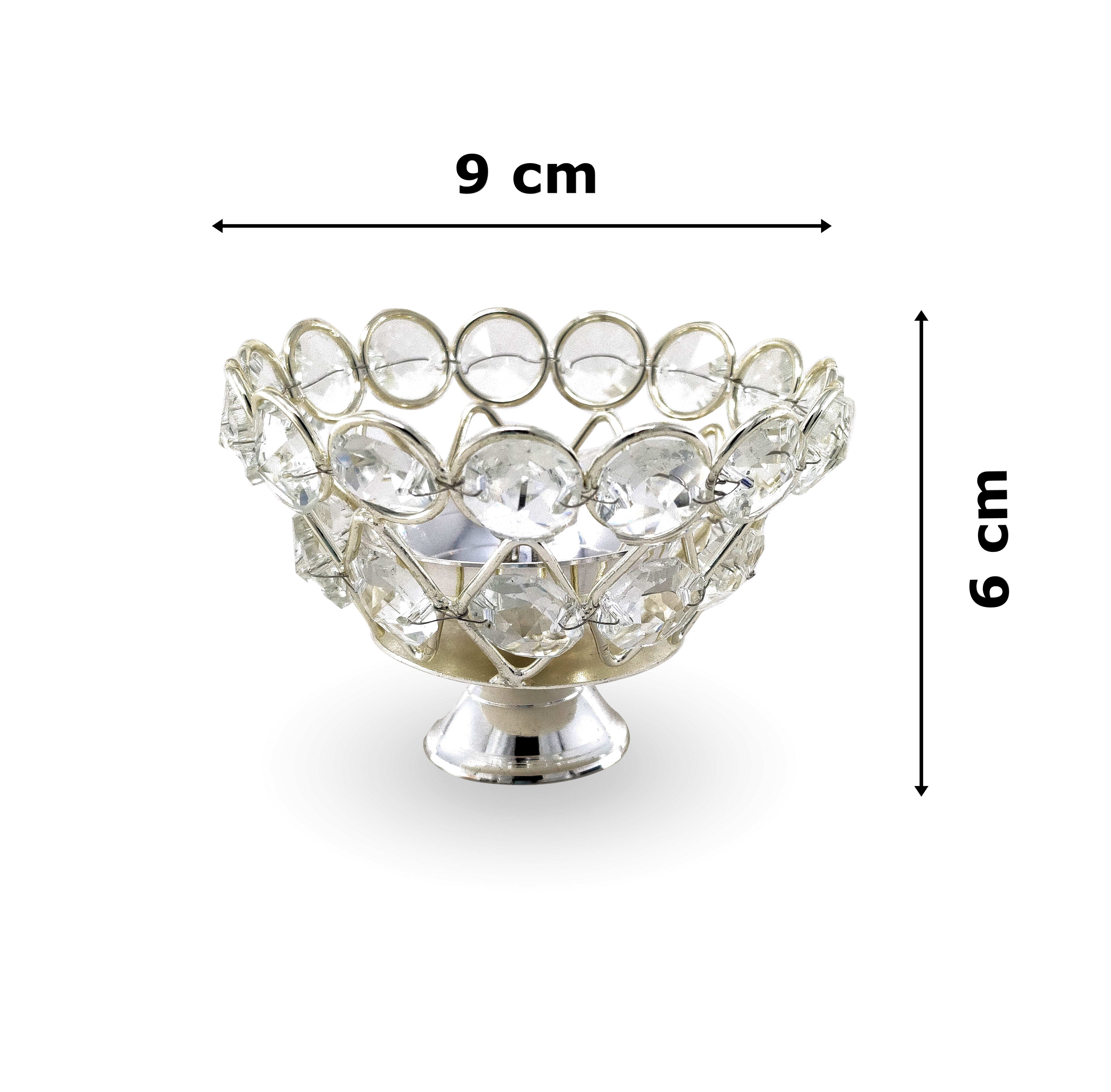 BENGALEN Crystal Diya with Red Velvet Gift Box German Silver Chrystal Akhand Piyali Dia Pooja Items Diwali Decoration Puja Gifts Handmade Oil Lamp