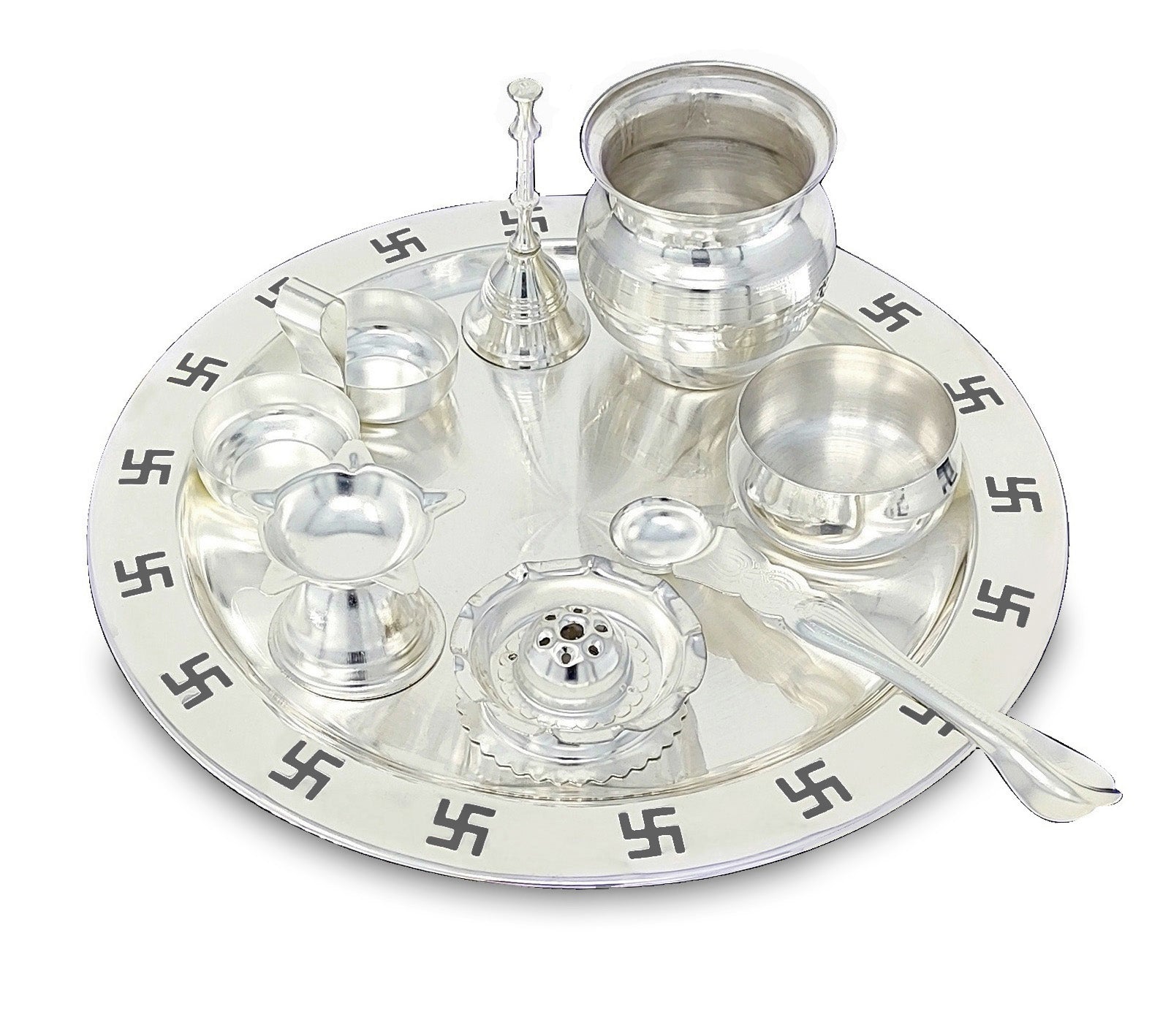 BENGALEN Pooja Thali Set 9 Inch Silver Plated with Red Gift Box