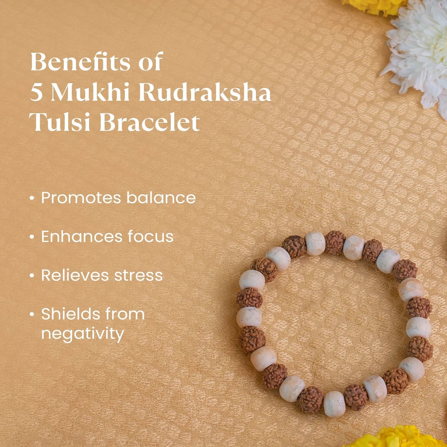 5 Mukhi Rudraksha Tulsi Bracelet