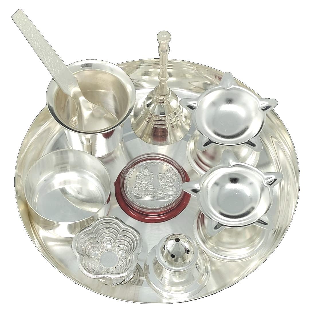 Bengalen Silver Plated Pooja Thali Set 6 Inch Premium Puja Decorative for Home Mandir Office Wedding Return Gift Items