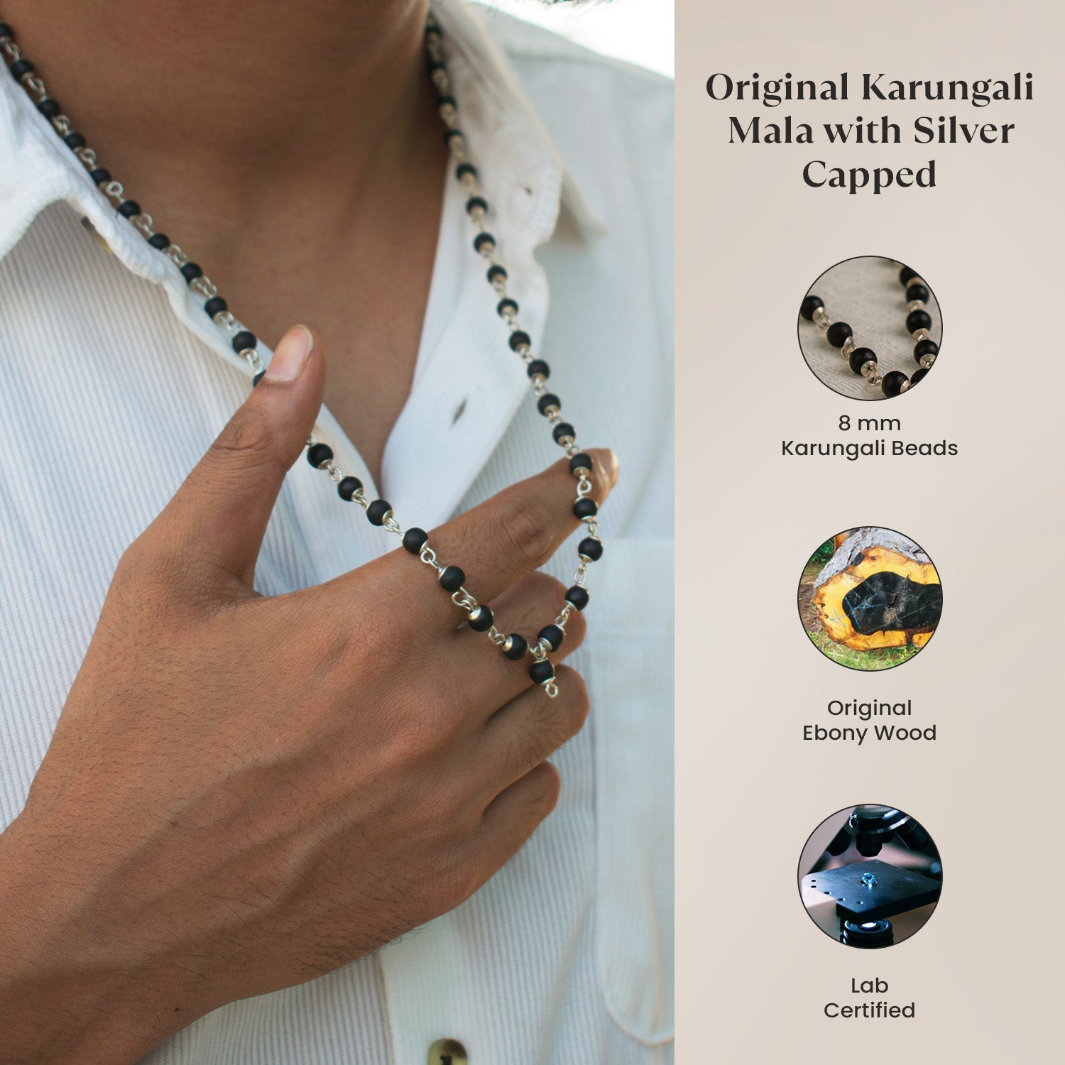Karungali Malai Silver Capped  6mm – 54+1 Beads (Original Ebony Wood)
