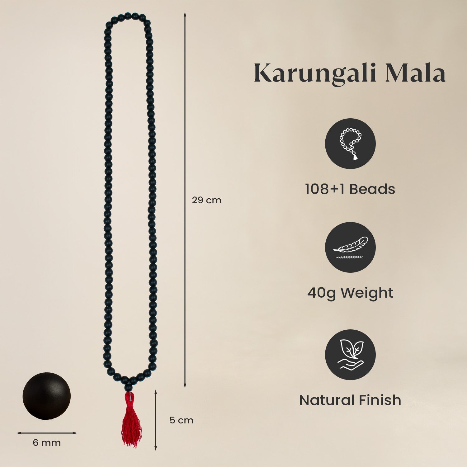 Karungali Malai 6mm – 108+1 Beads (Original Ebony Wood)